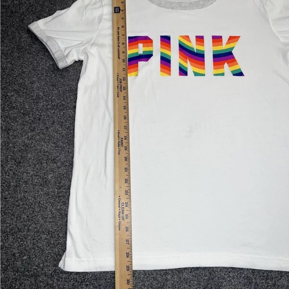 Victoria’s Secret PINK Rainbow Pride Shirt NWT Large Ringer White Logo - Picture 4 of 5